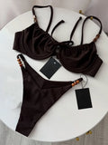 New Fashion Women Sexy Underwire Padded Swimsuit Bead Decor Lace-up Backless Micro Bikini Beachwear Push Up Low Waist Swimwear