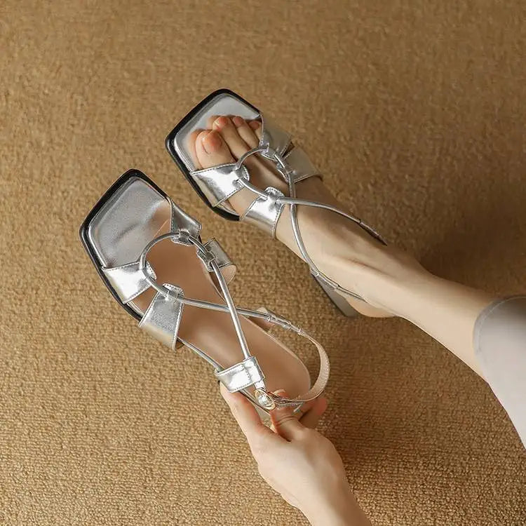 Summer New Model Fashion Middle Heeled Women's Sandals Black Buckle Open-toe Comfortable Hollow-out Women's Shoes High 3.5cm
