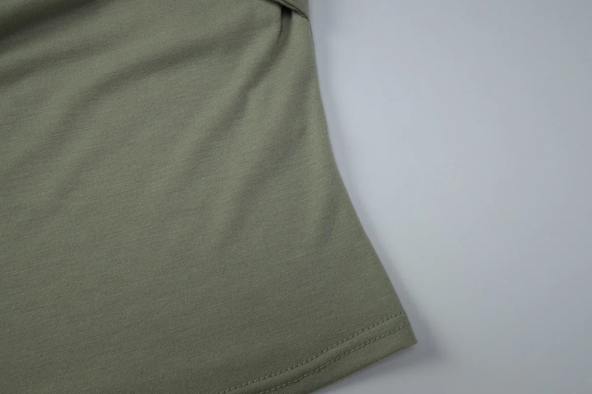 FDYOUI Women's T-shirt Tops Casual Fashion Lace Patchwork Green T Shirts Female Clothing V-neck Ruched Slim Crop Top Streetwear