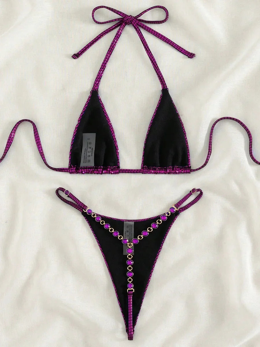 Sexy Extreme Mini Micro Thong Bikini 2025 Diamond Bikinis Female Swimsuit Women Swimwear Two-pieces Bikini Set Bathing Suit Swim