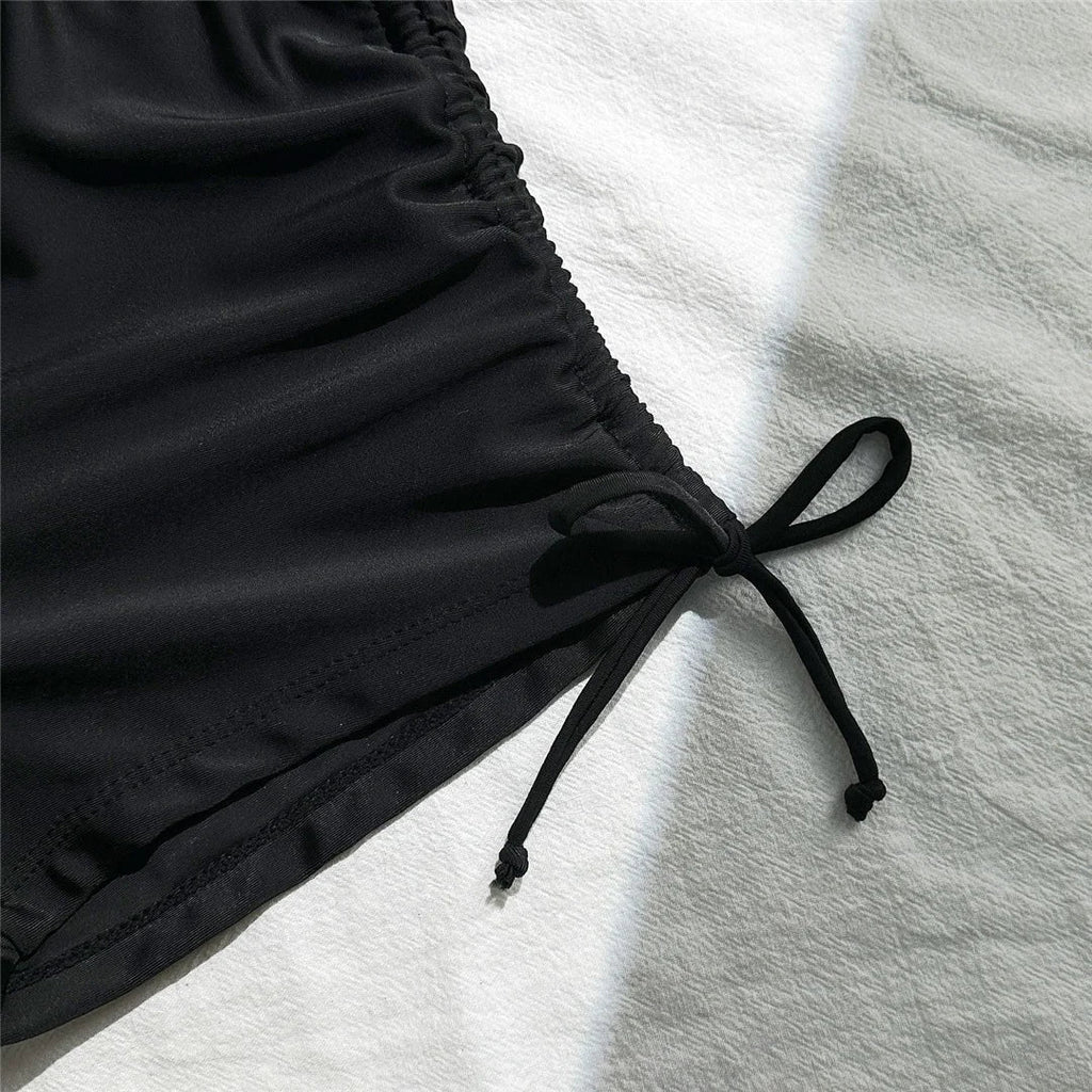 Wrinkled Knotted Shorts High Waist Bikini Female Swimsuit Women Swimwear Two-Pieces Bikini Set Bather Bathing Suit Swim V6197