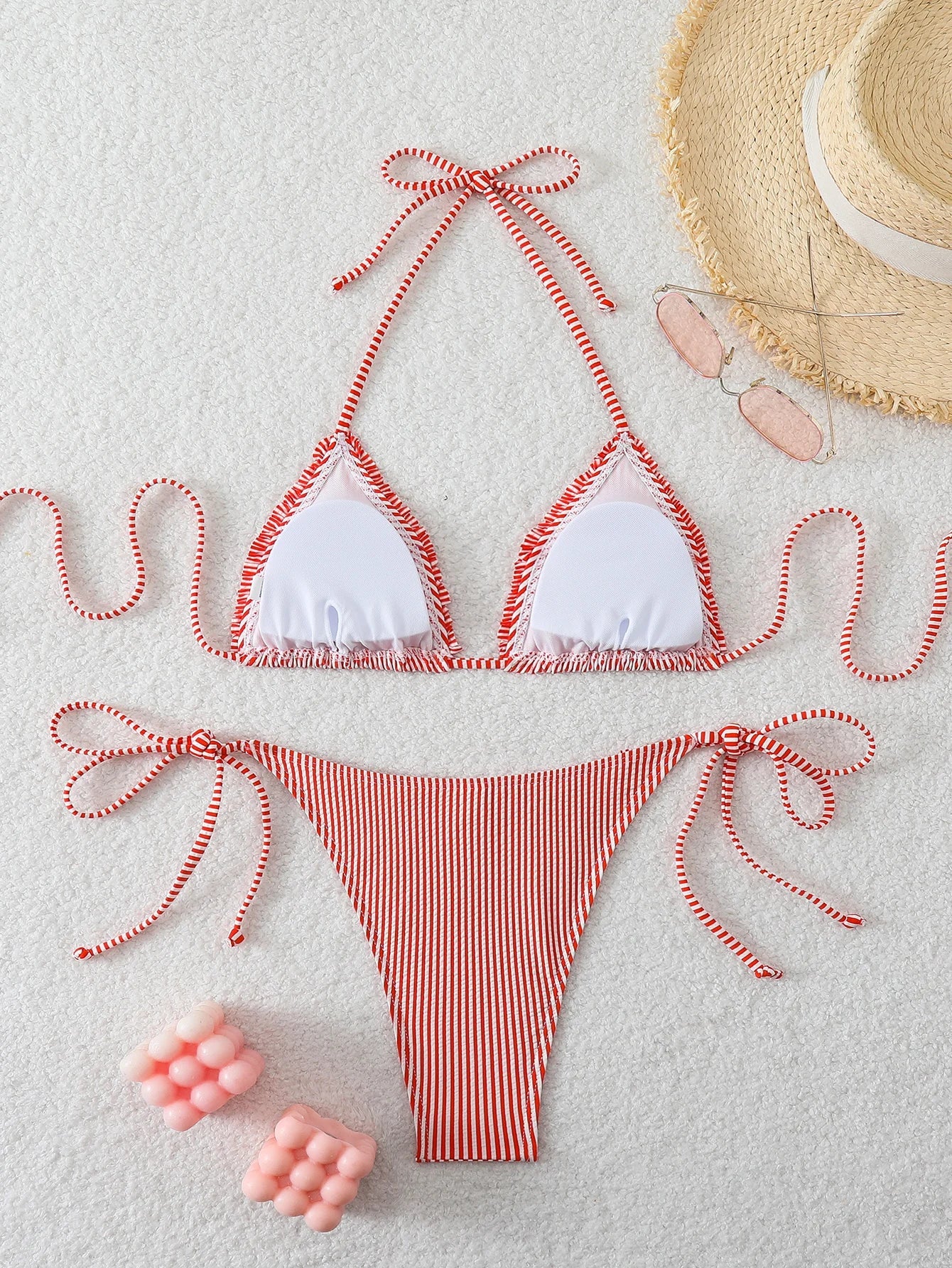 Halter Triangle String Bikinis 2026 Women Sexy Striped Swimsuit Ruffle  Swimwear Female Bathers Bathing Swimming Swim Suit
