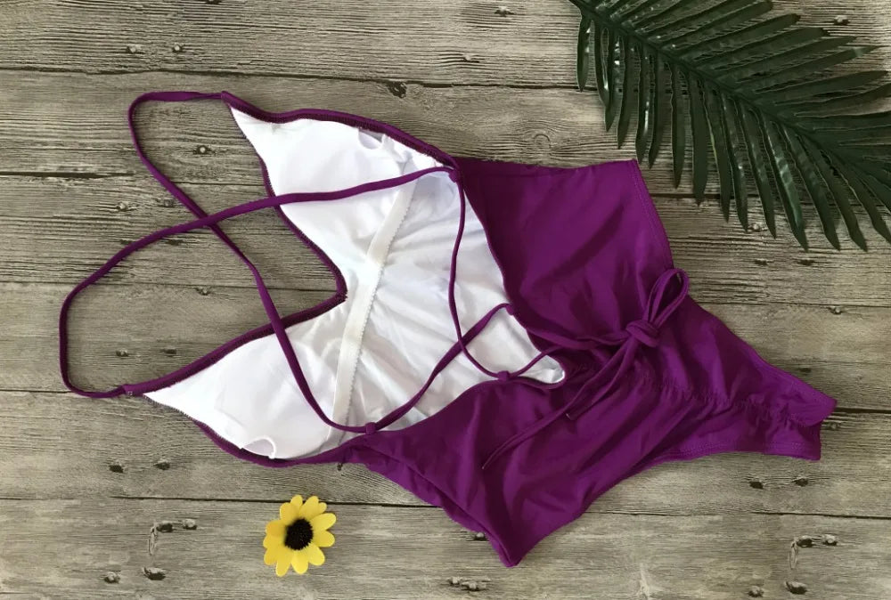 S - XXL V Neck Scrunch Butt Female Swimwear One Piece Swimsuit Women Backless Monokini High Cut Leg Bathing Suit Swim Bodysuit