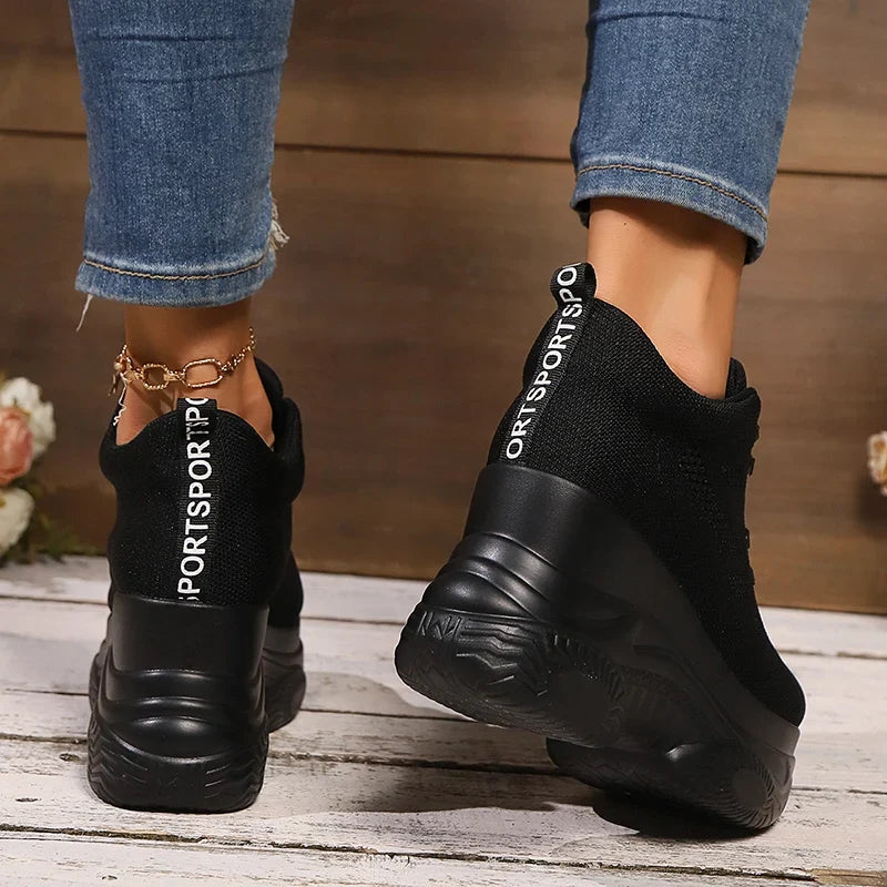 Breathable Mesh Wedges Sneakers for Women Comfortable Lace Up Chunky Platform Sport Shoes Woman Knitted Non Slip Walking Shoes