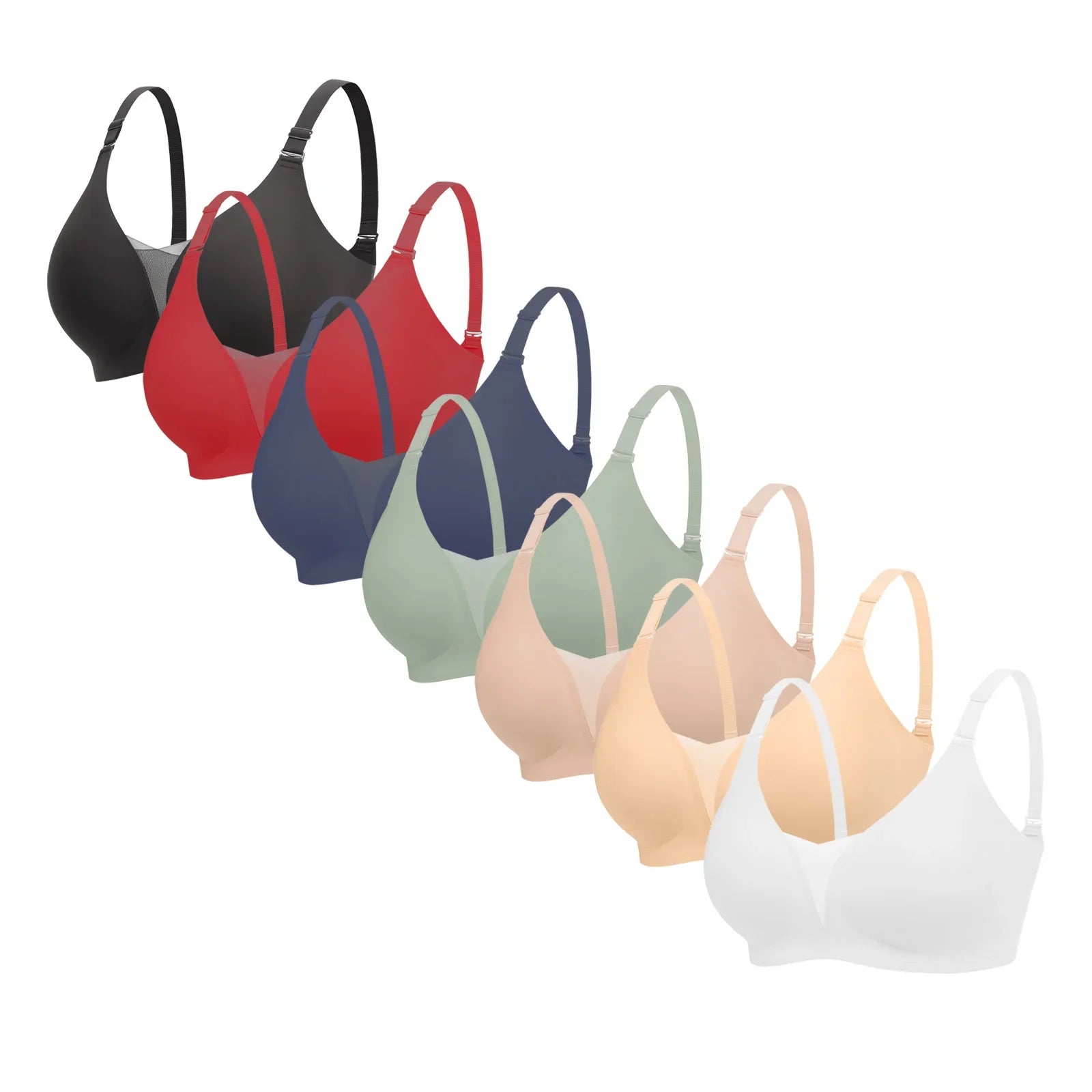 7pcs Women's Bras Seamless Push Up T-Shirt Bralettes Wireless - Multi-Color, Breathable Padded, Everyday Comfort