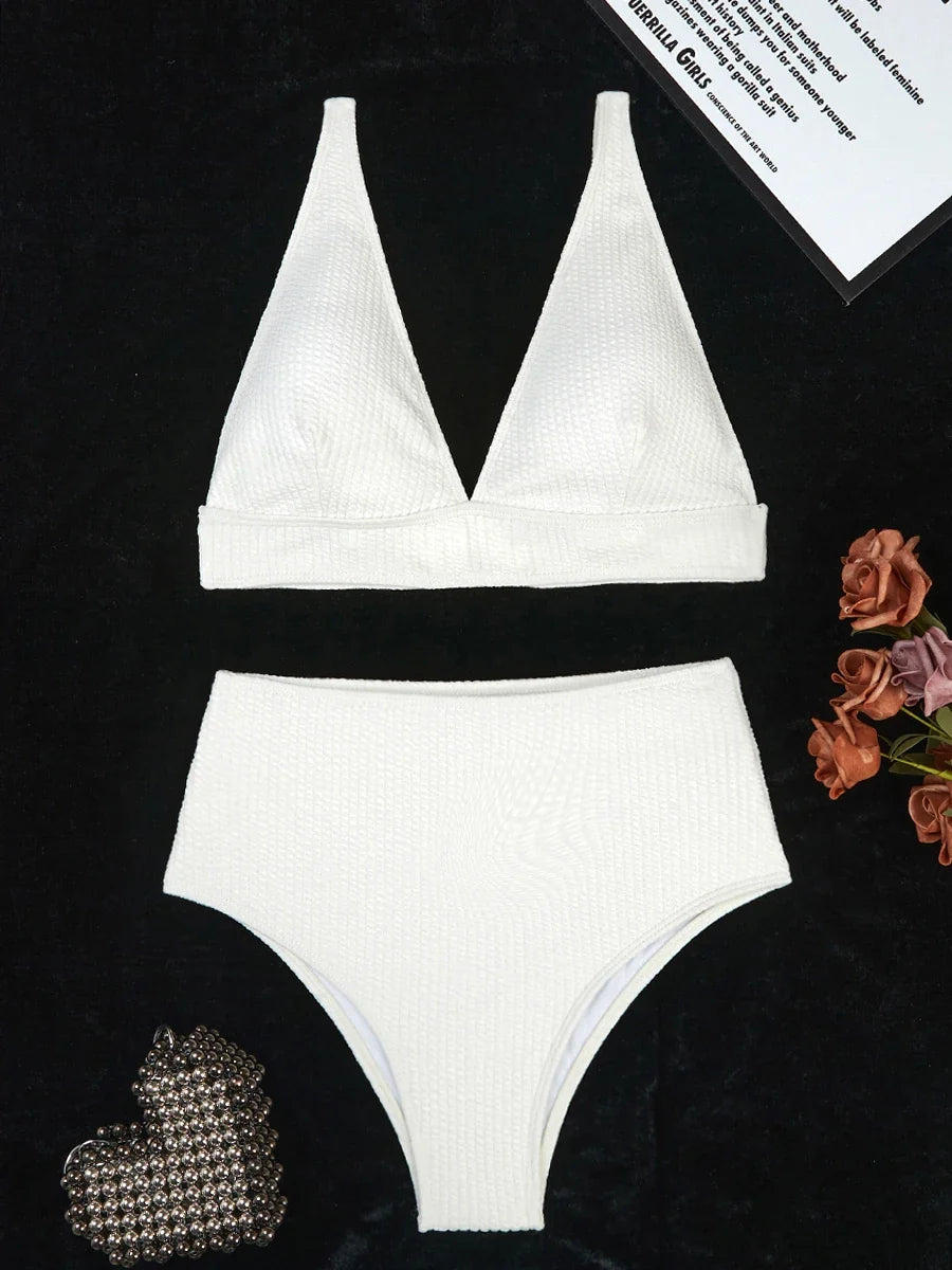 2026 Triangle High Waist Bikini Solid Strappy Swimwear Female Sexy Swimsuit Women Bathers Bathing Swimming Swim Suit Beachwear