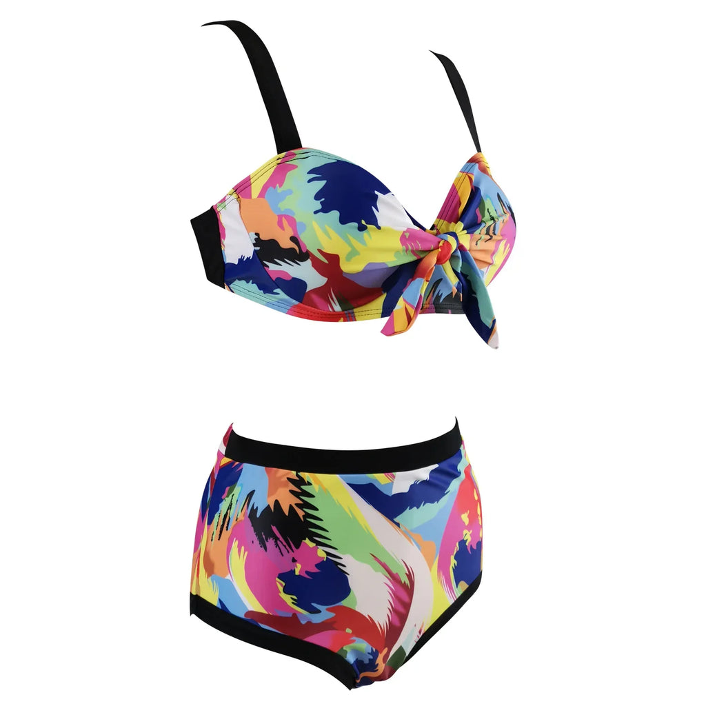 DEKA Women Two Piece High Waist Large Bikini Set New Plus Size Bandage Push Up Swimwear Retro Printed Swimsuit Bathing Suits