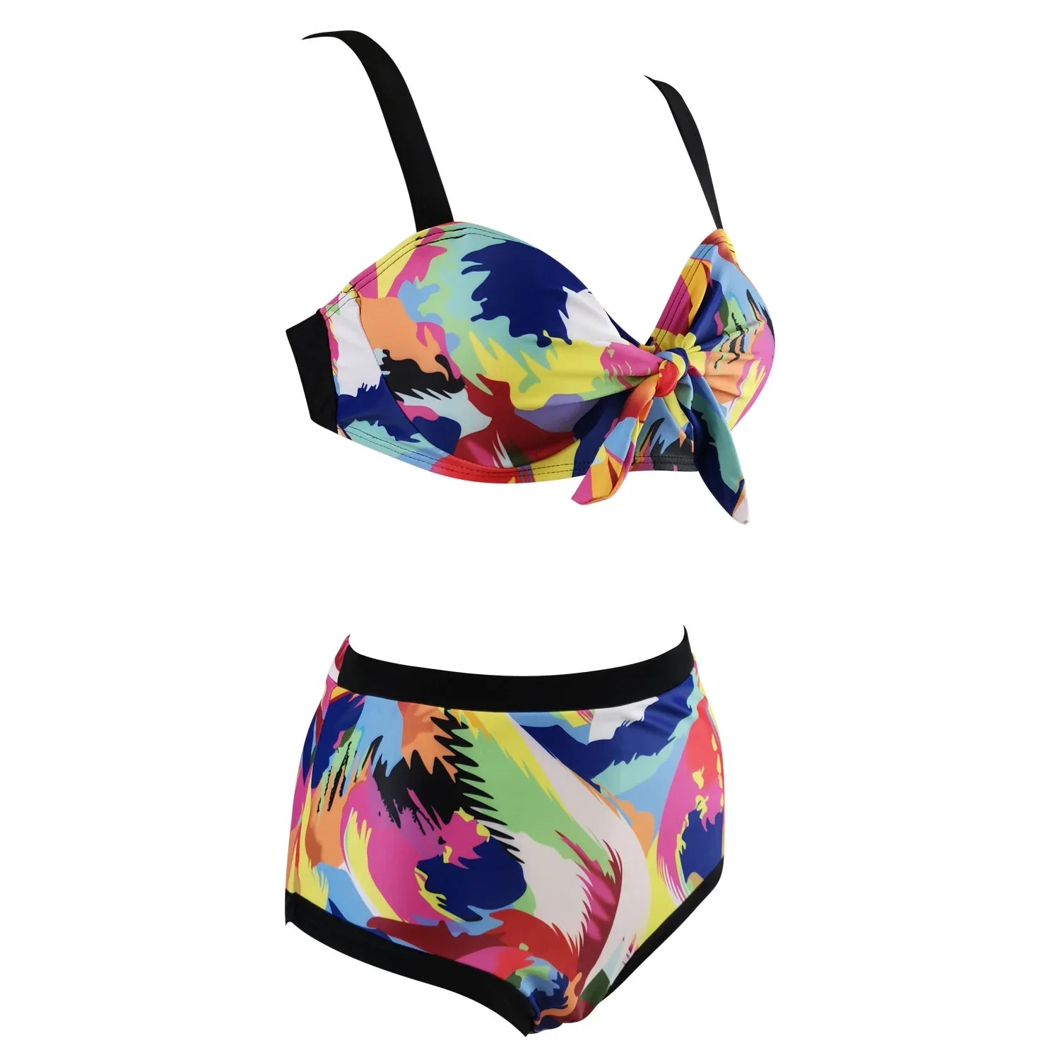 DEKA Women Two Piece High Waist Large Bikini Set New Plus Size Bandage Push Up Swimwear Retro Printed Swimsuit Bathing Suits