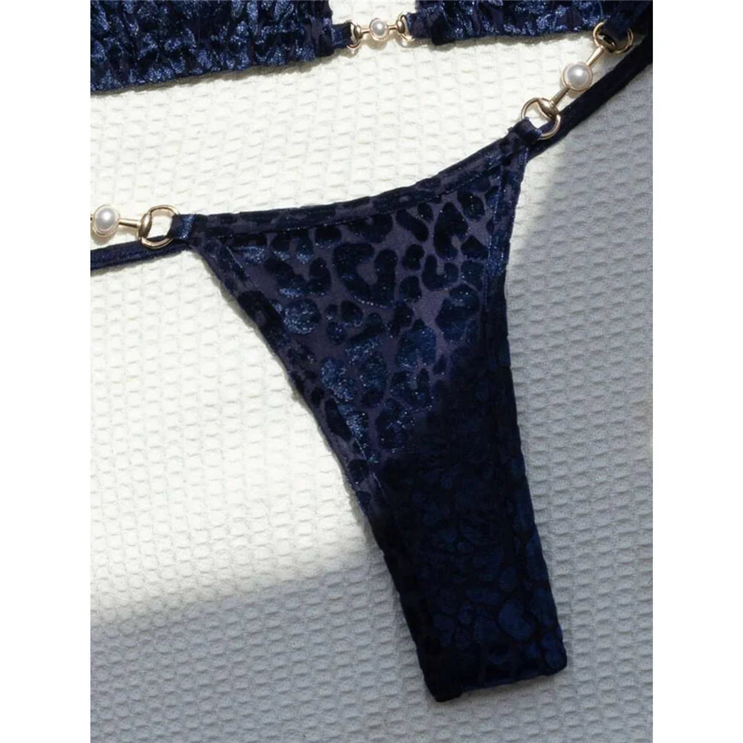 S- XL Leopard Halter Mini Micro Thong Bikini Women Swimwear Female Swimsuit Two-pieces Bikini Set Bather Bathing Suit Swim V5207