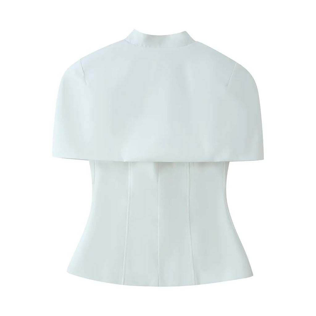 Women's Fashion Casual Shawl-Style Waist-Cinching Top Solid Color For Woman Elegant Cape Sleeve Top For Women White Black 81FF
