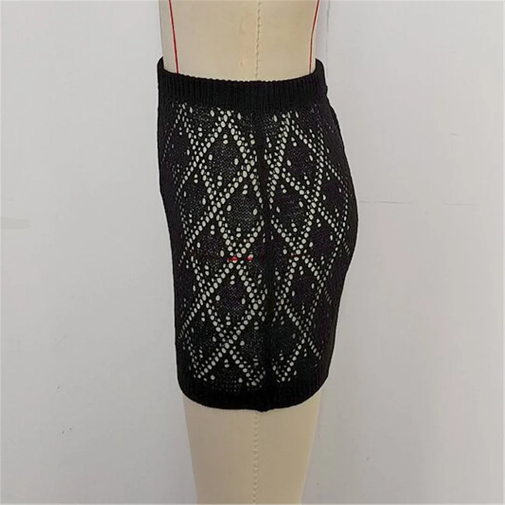 Sexy Hollow Out Crochet Knitted Tunic Beach Cover Up Cover-ups Beach Dress Beach Wear Beachwear Mini Skirt Female Women K6587