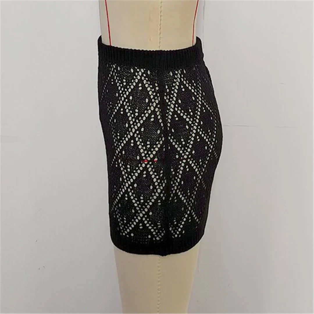 Sexy Hollow Out Crochet Knitted Tunic Beach Cover Up Cover-ups Beach Dress Beach Wear Beachwear Mini Skirt Female Women K6587