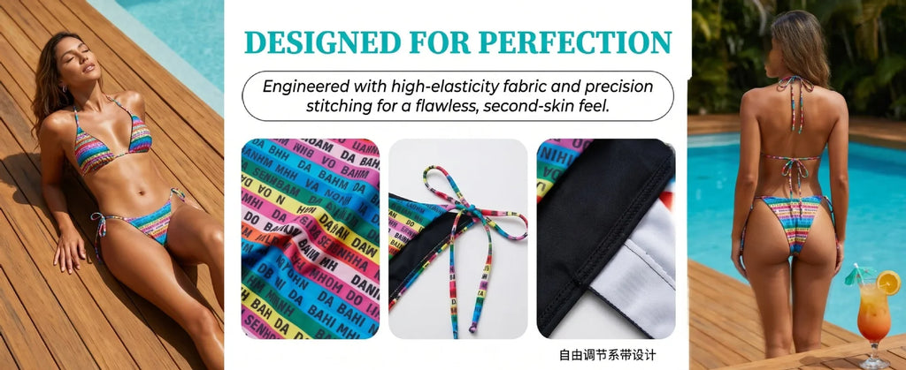 2026 Letters Print Colorful Micro Mini Thong Bikini Women Swimwear Female Swimsuit Two-pieces Bikini Set Bathing Suit Swim Lady