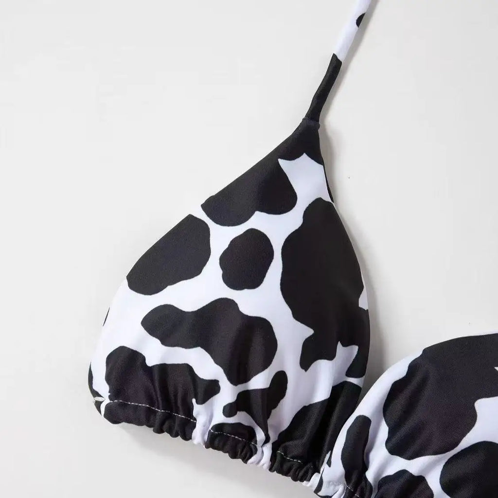 New Style Cow Print Lace-Up Halter Neck Sexy and Fashionable Women's Two-Piece Bikini Swimsuit