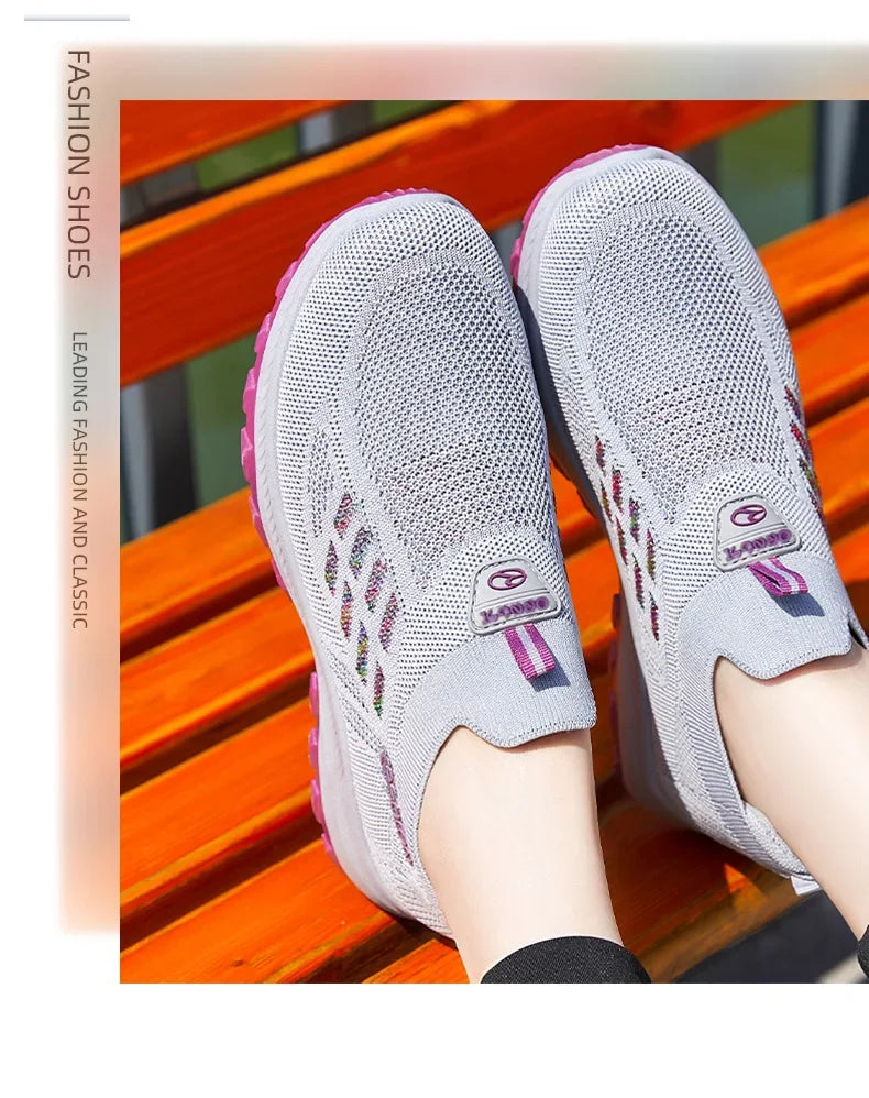 Women Vulcanized Shoes  High Quality Breathable Mesh Women Sneakers Soft Slip On Flats Shoes Women Loafers Walking Flat