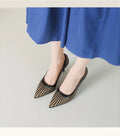 Women 8CM Pointed Toe High Heels Slip on Stiletto Pumps Dress Party OL Office Classic Stripes Single Shoes Gold Silver New 2026
