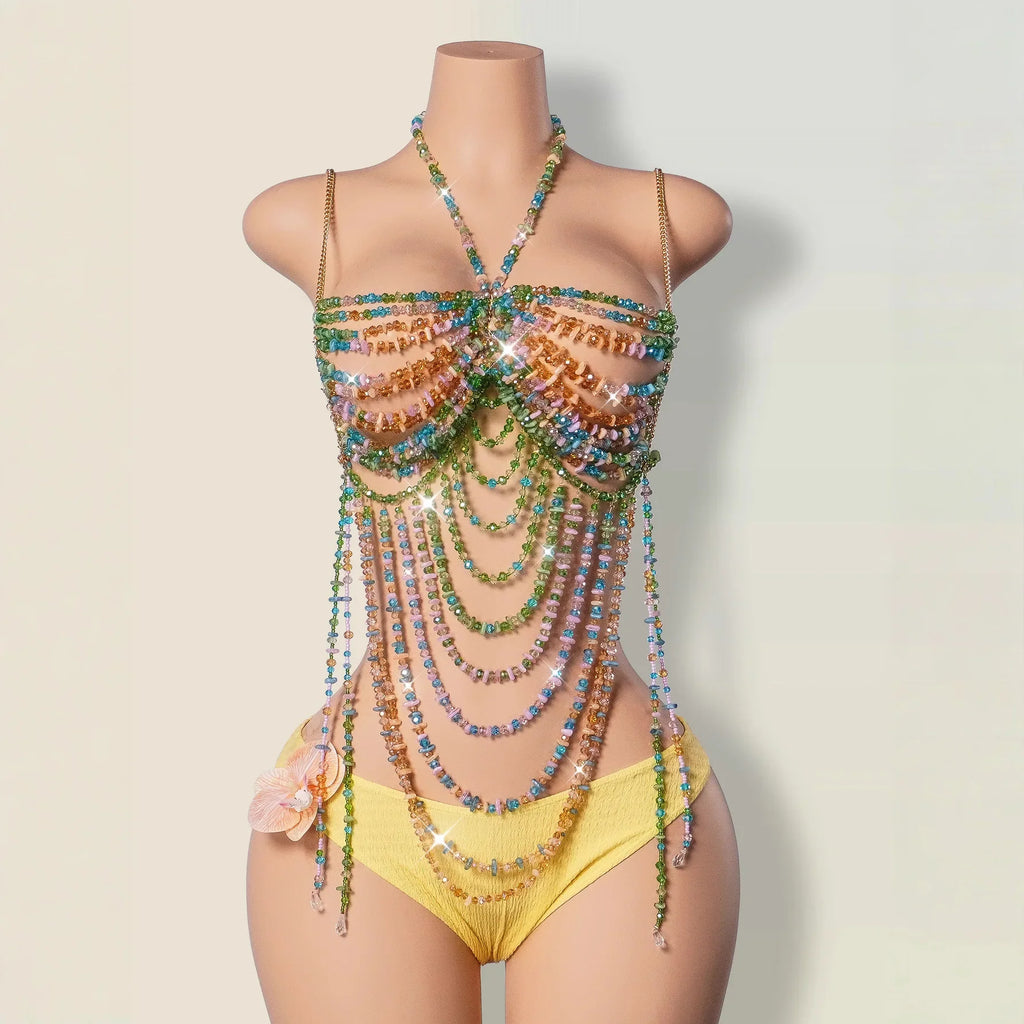 Body Chain Acrylic Beads With Swimsuits Bikinis Beach Vaction Pool Party Casaul Style Bikini For Woman Charming Pure Desire ZS1T