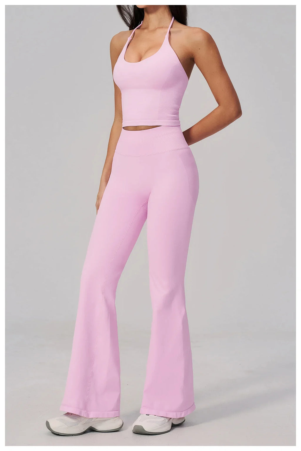 New Yoga Sets Women Summer Seamless Thread Hanging Neck Sports Vest Exercise Fitness Suit High Waist Wide Leg Pants Tracksuit