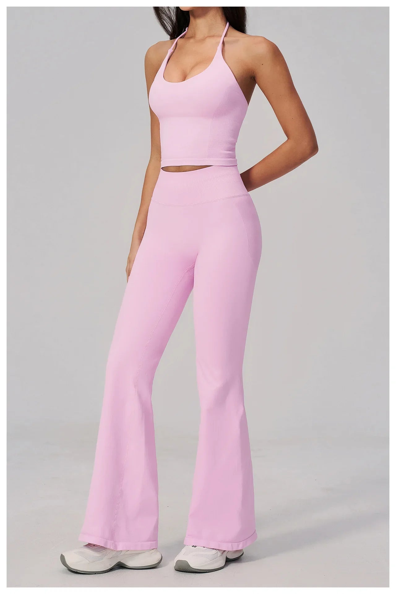 New Yoga Sets Women Summer Seamless Thread Hanging Neck Sports Vest Exercise Fitness Suit High Waist Wide Leg Pants Tracksuit