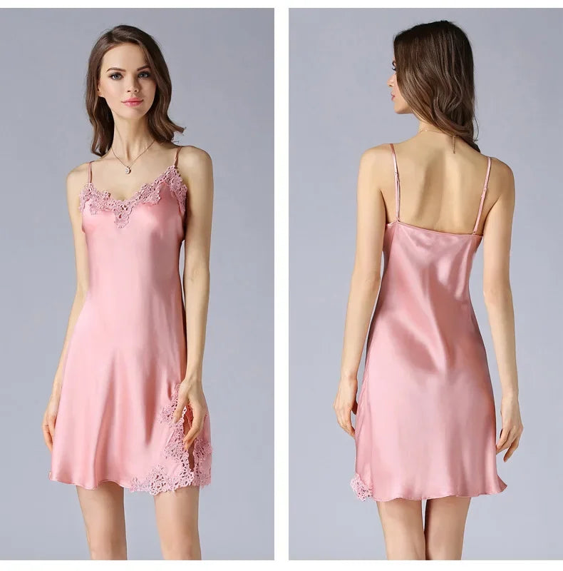 100% Pure Silk Pajamas for Women Mulberry Silk Sexy Silk Suspenders for Women Sexy Nightwear Women's Nightie Sleepwear