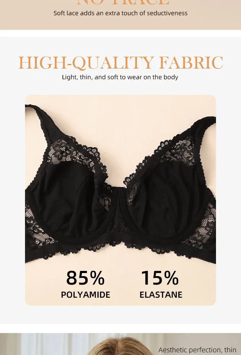 3 Pcs Elegant Lace Bra Non-Padded, Floral Pattern Women's Bras Sexy Lingerie BH Top Brassiere Underwire Plus Size A B C D E Cup