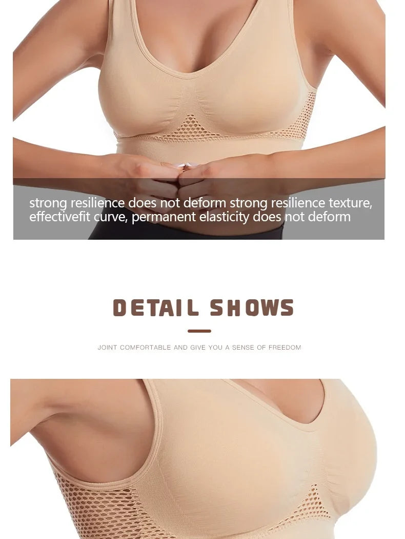 Sports Bra Women Hollow Mesh Gym Jogging Crop Top Female More Size Tops Yoga Fitness Vest Sujetador Push Up Sport Bras for Women