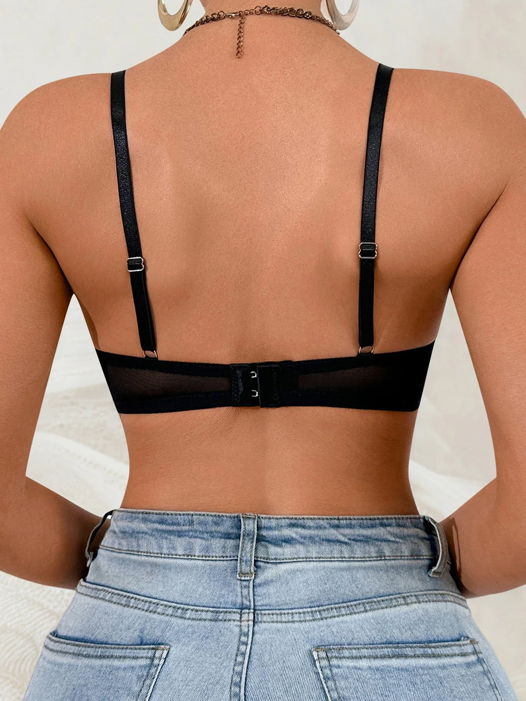 Black lace patchwork lingerie with European and American fashion style thin steel ring women's underwear sexy Lingerie MR3617