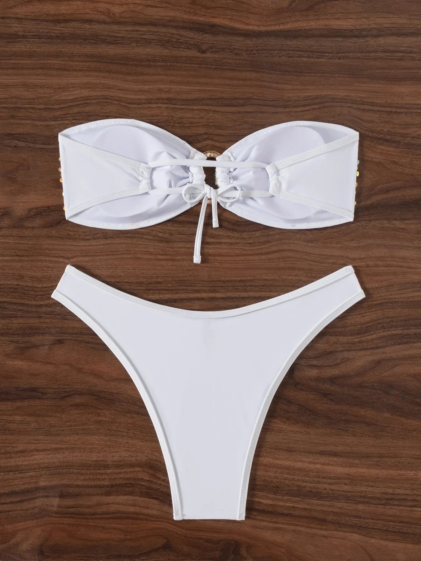 DEKA Gold Shiny Bandeau Bikini Set 2025 Women Sequin Front Ring Push Up Micro Swimsuit Summer Bathing Suit Thong Swimwear Biquin