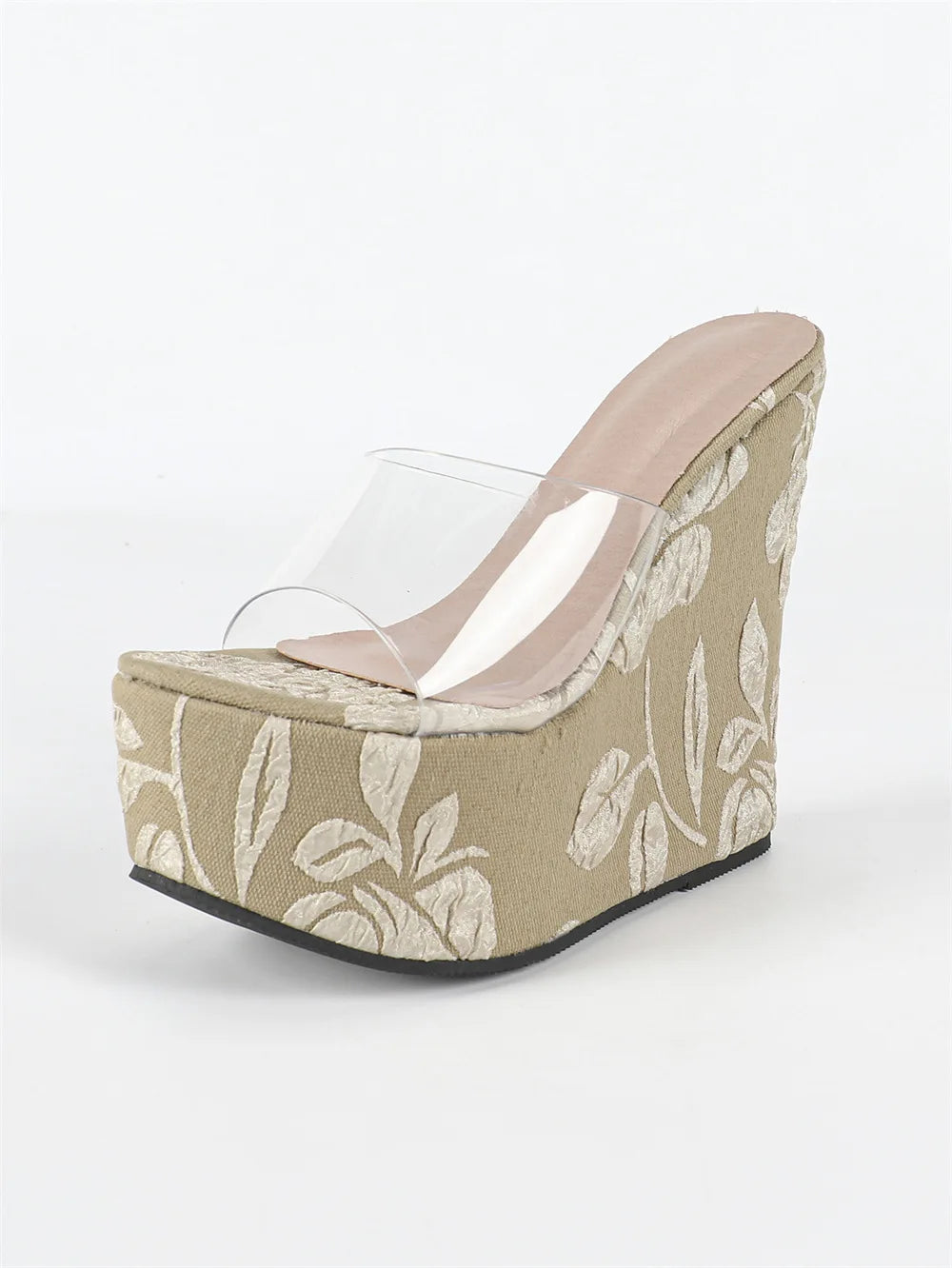 Summer Bohemia Vacation Flower Embroidery Platform Sandals Women Wedges Mules Shoes Super High Heels Outdoor Slides Sandals
