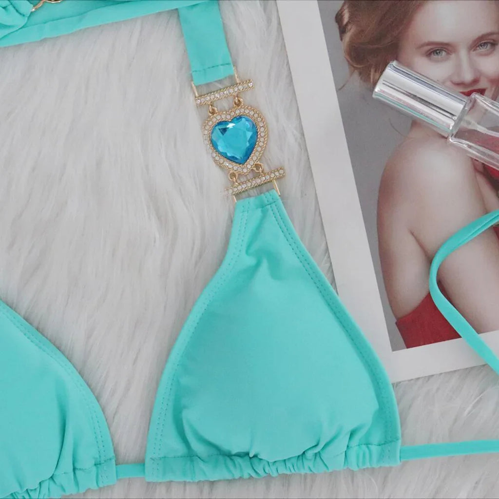 Diamond Rhinestone Bikini  Female Swimsuit Women Swimwear Two-Pieces Bikini Set With Hairbands Bather Bathing Suit Swim V3047G