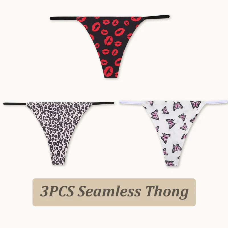 3PCS Women Seamless Leopard Butterfly Panties Sexy Ultra-thin Briefs Female Ice Silk No Trace Underwear Low Rise Soft Lingerie