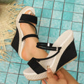 Women's Black Suede Dual Straps Straw Wedge Slide Mules Platform Sandals Summer Beach Travel Daily Casual Shoes EUR Size 43