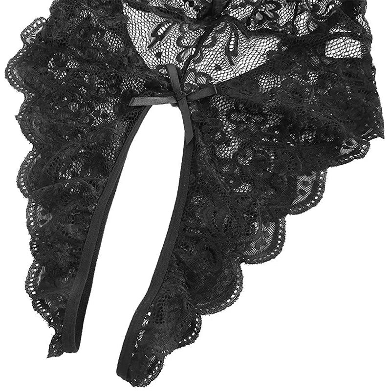 Women Sexy Lace Teddy Lingerie Deep V Mesh Sheer Bodysuit Backless Crotchless One Piece Babydoll Nightwear