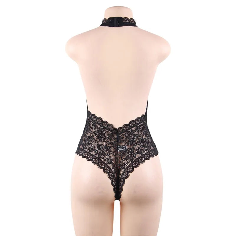 Black Mesh Lace Long Split Nightgown for Women Wild See Through Deep V Open Back Sleepwear Dress with Thong