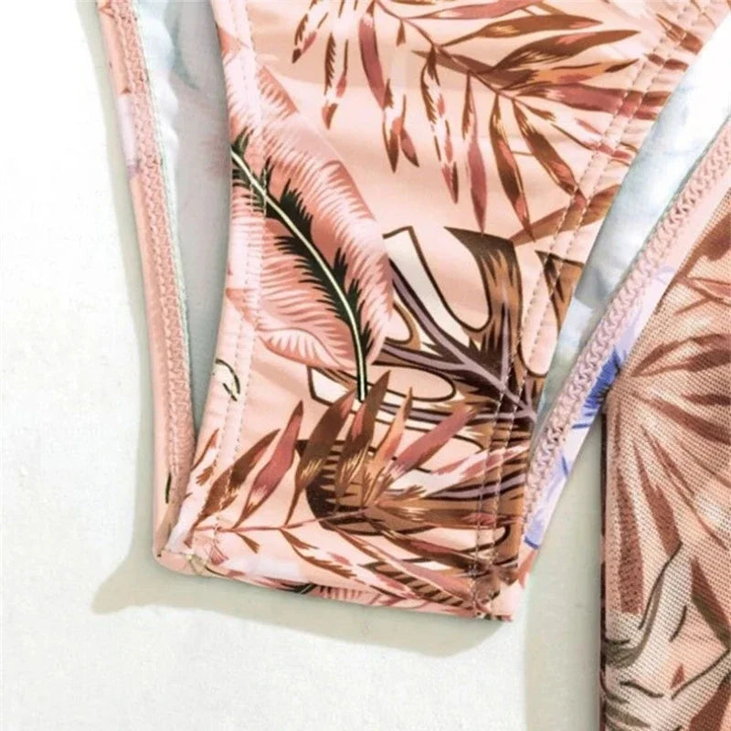 Boho Style Women's 3 Pieces Swimsuit Floral Bikini Set+Long Sleeve Cover-Up Swimwear Sexy Low Waist Tankinis Beachwear Holiday