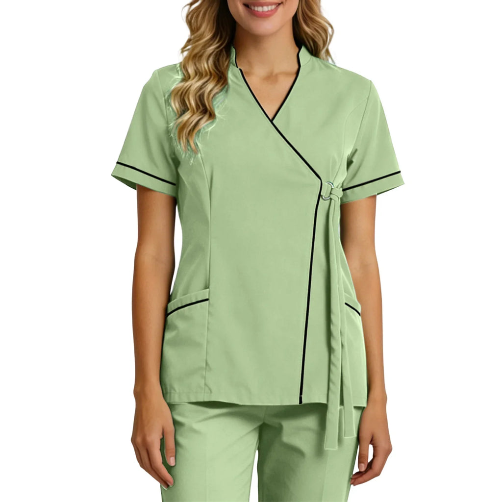 Top For Women Soft V Neck Open Front Scrub Tops Stretchy Short Sleeve Side Tie Shirts ropa de mujer