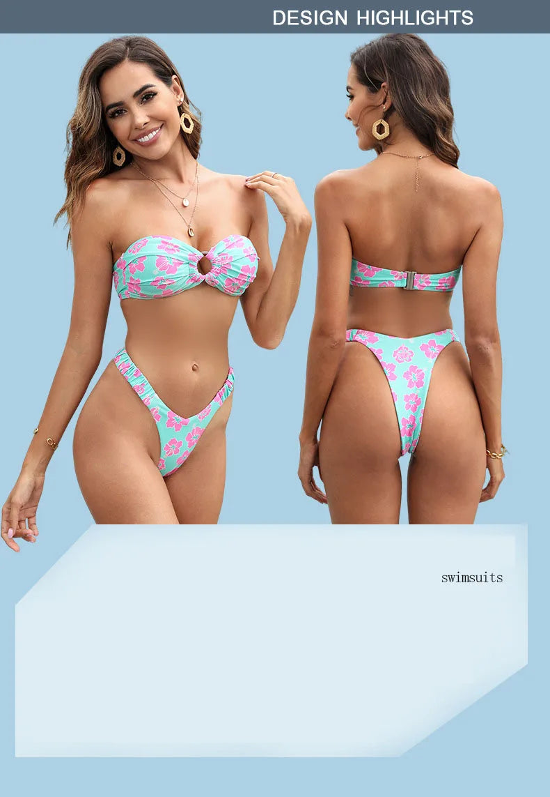 2024 Sexy Push Up Women Swimsuits Micro Bikini Female Swimwear Brazilian Bikini Set Thong Biquini Swim Suits Print Beachwear