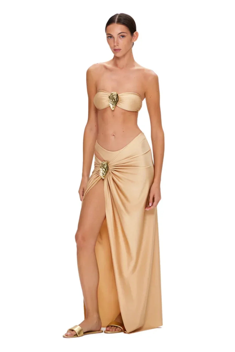 2025 New Sexy Tube Top Bikini set and Skirt Swimwear Women Metal Decoration Bodysuit Lace-up Bathing Suit Beachwear Biquini