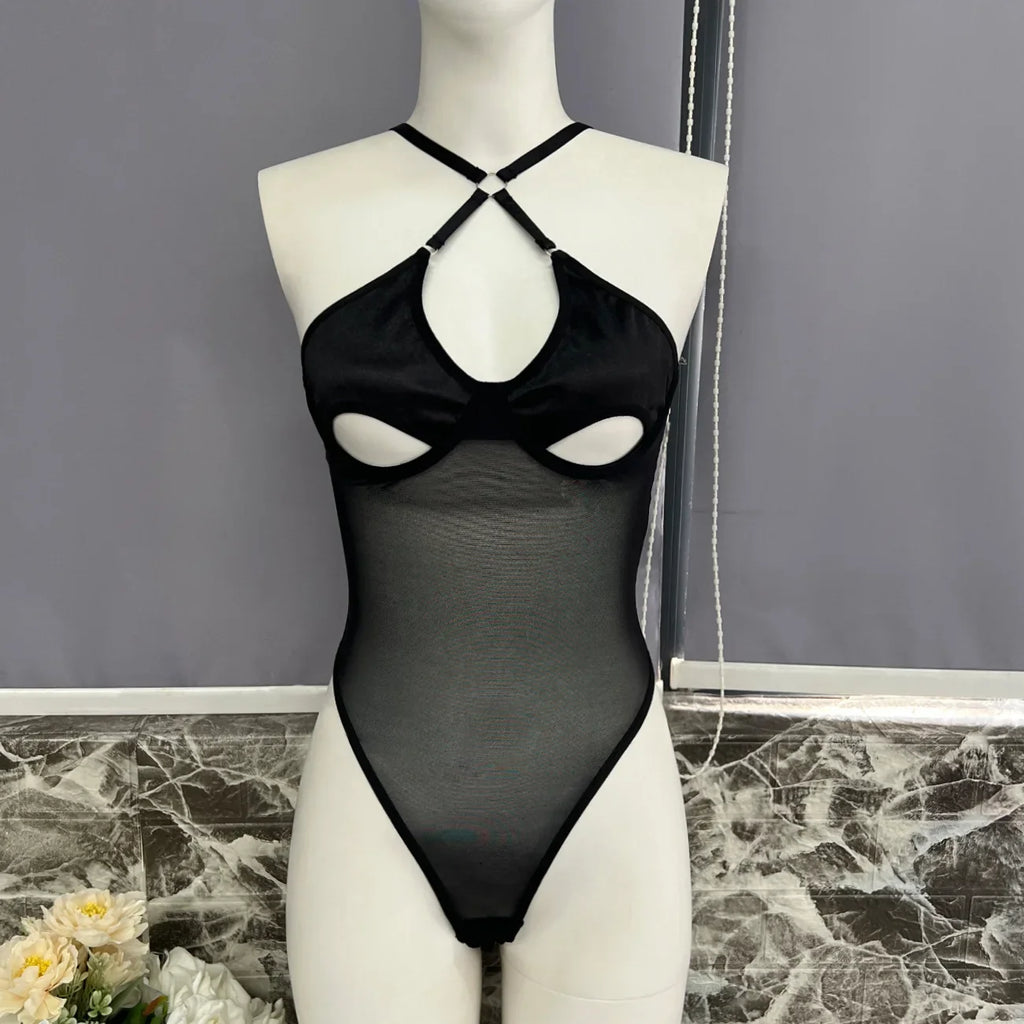 European and American style sexy women's hollow-out tight pants, backless one-piece underwear, bodysuit, gloves not included