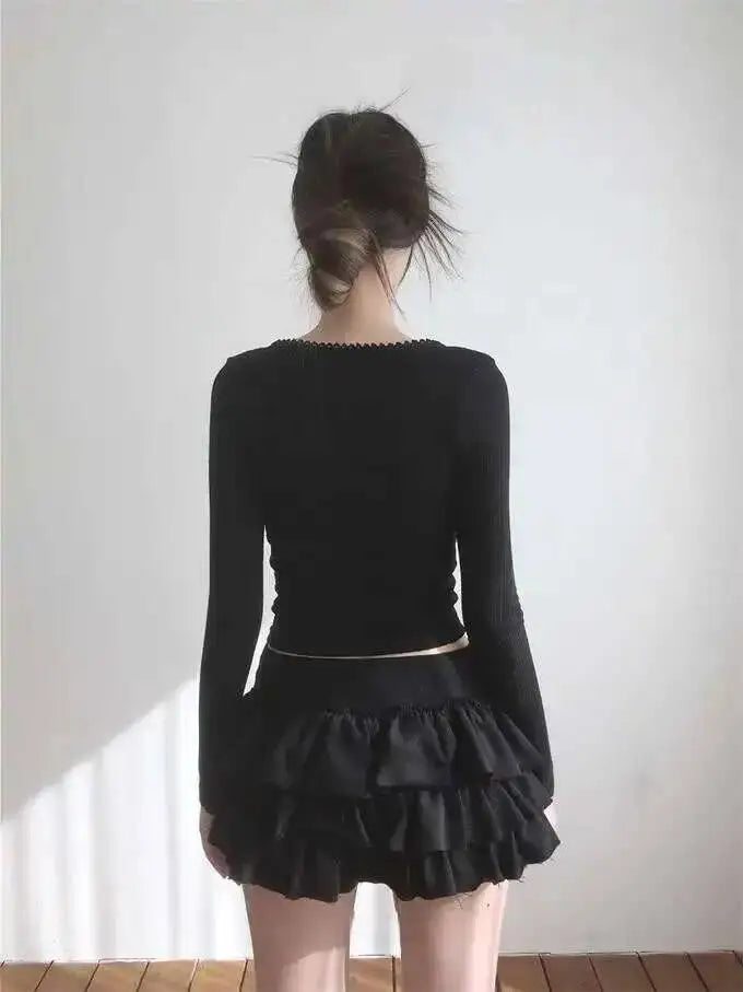 Sweet And Spicy Ballet F-length Skirt With Elastic Waist And Lace Hem Flared Cake-aped Ort Skirt For Young Women 8PO5