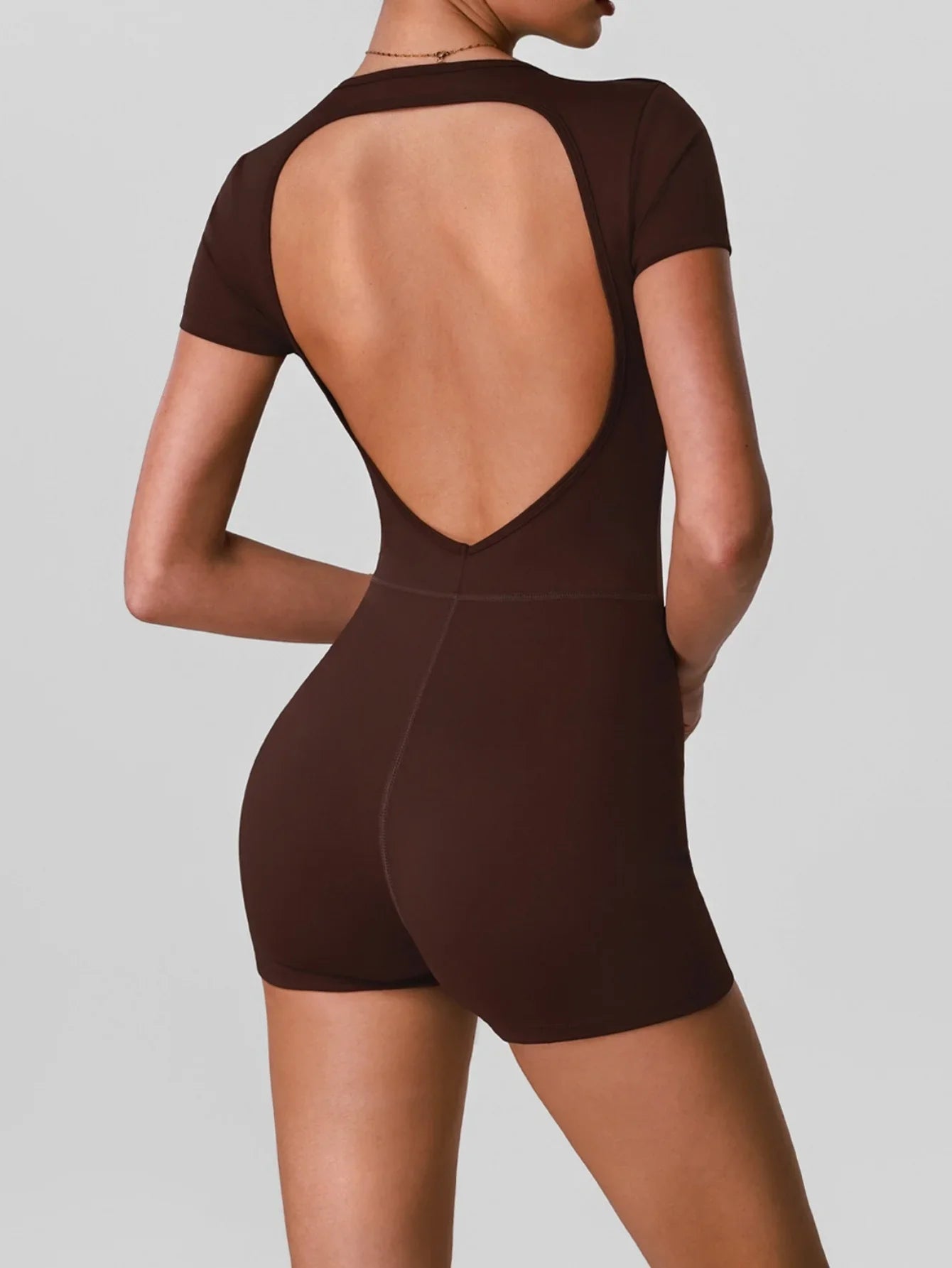 Butt Lifting One Piece Body Shaping Yoga Jumpsuit Women Short Sleeve Hollow Out Backless Bodycon Shorts Sports Suit Workout Wear