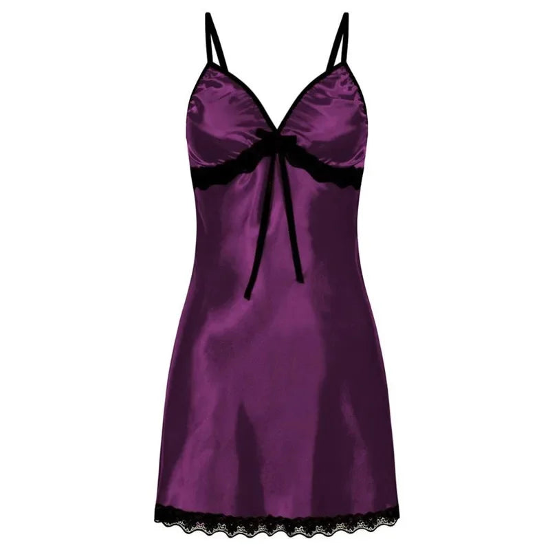 Women Sexy Sleepwear Sleeveless Nighties V-neck Nightgown Plus Size Nightwear Lace Nightdress Silk Satin Night Dress