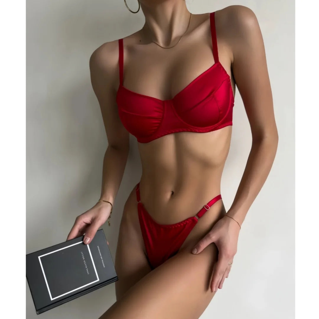 2 Pcs Sexy Bra Set Women Underwear Underwire Push Up Satin Patchwork Bras and Thongs Suits Attractive Bilizna Intimate Set