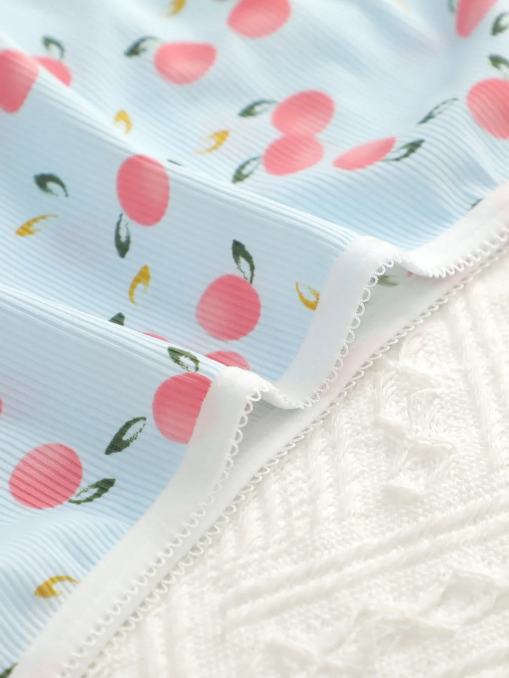 3Pcs Women Ribbed Briefs Cute Peach Plaid Print Panties Contrast White Trim Stretchy Soft Breathable Daily Underwear Set C898