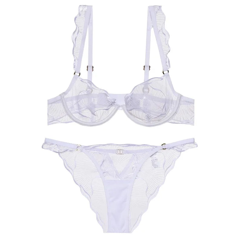 Summer French Minimizer Bra Beachwear Large Bust Pure Embroidery Lace Ultra Thin Plate Size Light Support Wirefree AU MOYISU