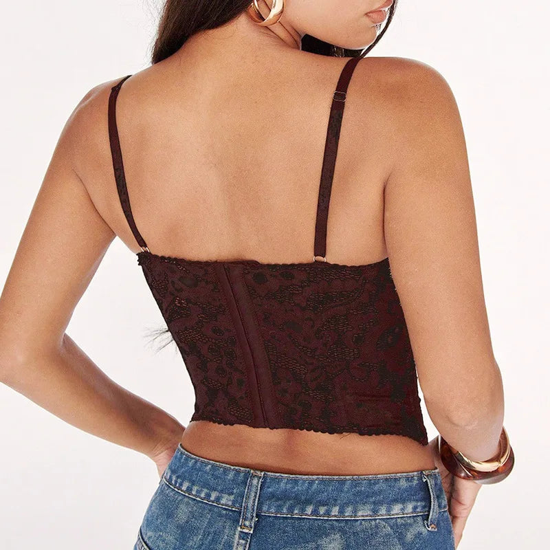 Lace Fishbone Crop Top Hot Girl Slim Fit Tank Top Sexy Body Shaping Backless Backless Deep V Suspenders Sleeveless Top 2RZV