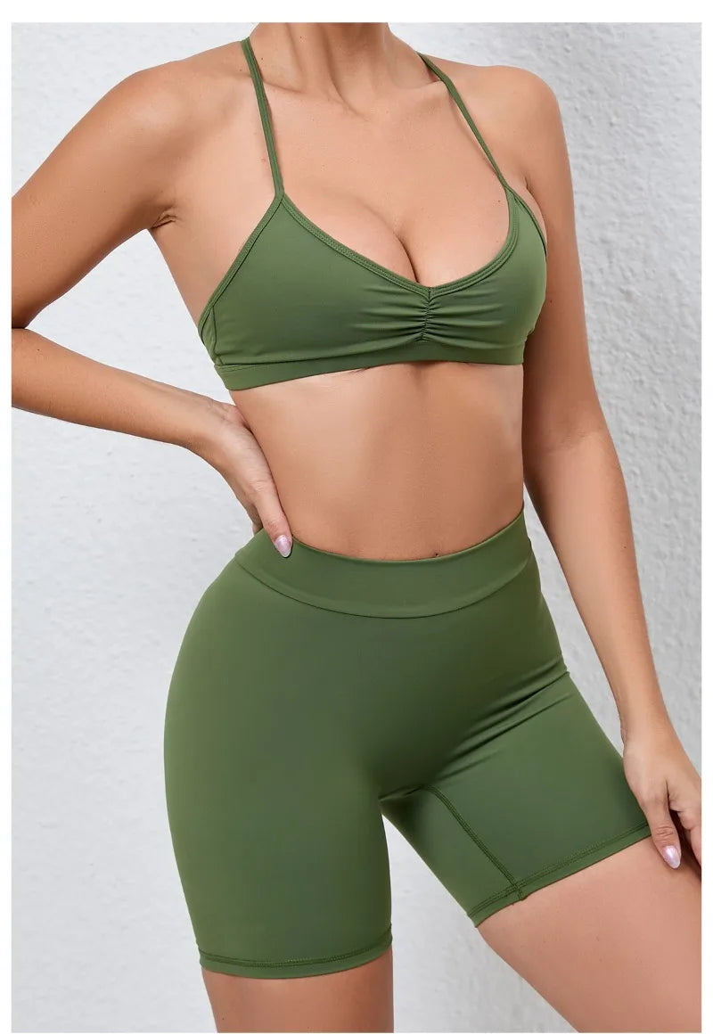 Women's 2-Piece Yoga Sets High Waist Seamless Shorts  Hip-Lifting & Backless Gym Leggings Quick Dry Workout Fitness Suits