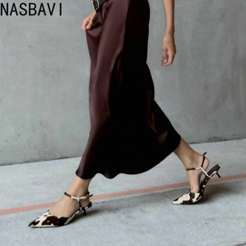 NASBAVI Plus Size 34-43 New Horsehair Women Sandals Stiletto High Heels Pointed Toe Buckle Strap Summer Shoes Ladies Party Shoe
