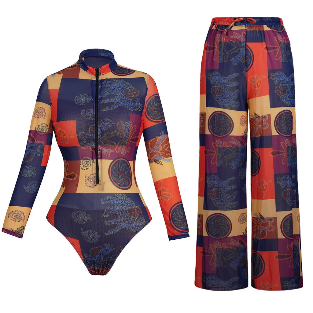Sexy Swimwear 2026 Long Sleeved Sun Protection One Piece Swimsuit For Female's Sports Bathers Swimming Bodysuit Beach with Pants