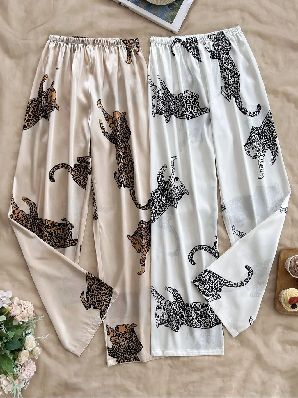 2 Pcs Leopard Women's Prints Loose Fit Pants with Elastic Waist Comfortable Lounge and Casual Wear for Ladies